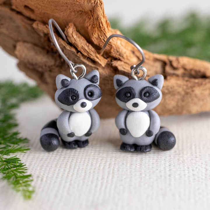 Raccoon Dangle Earrings